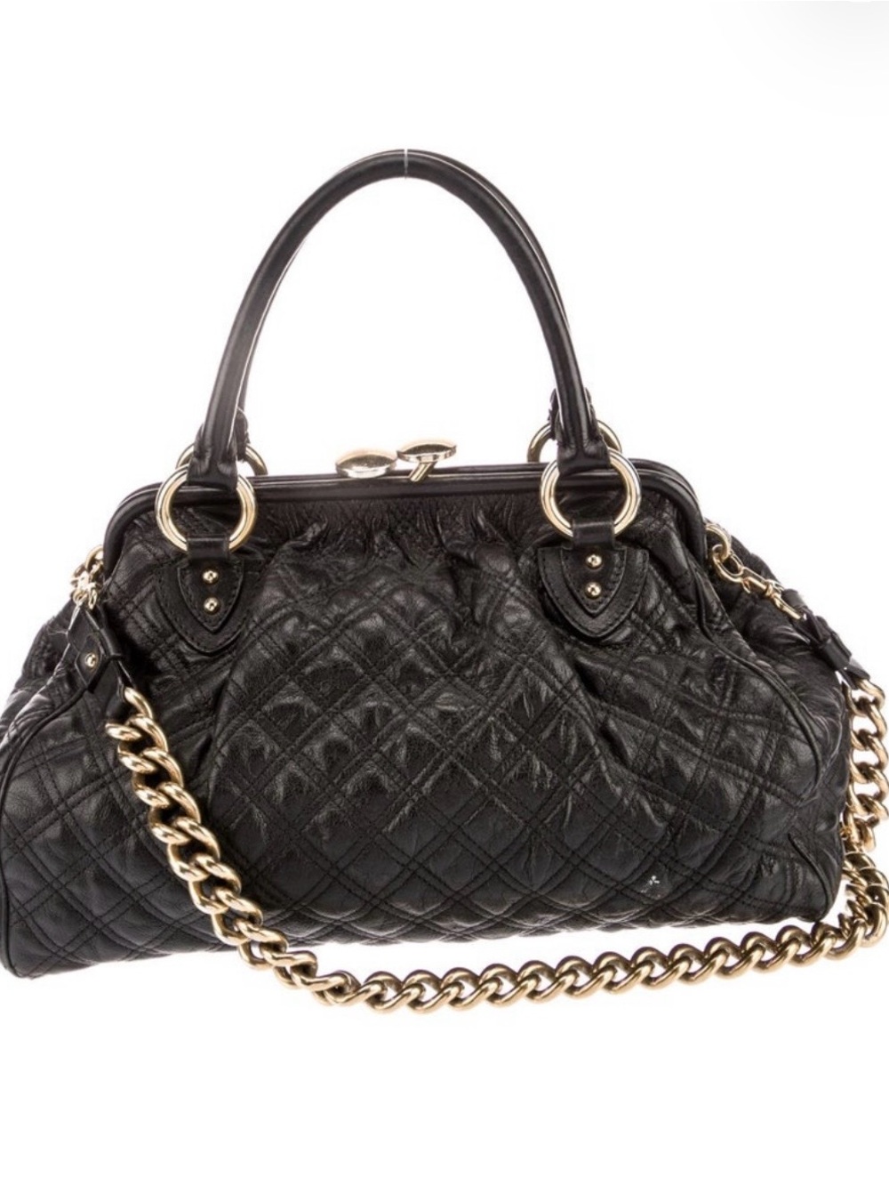 Marc Jacobs Stam Quilted Black Top Handle Bag with Gold Chain - Picture 3 of 6